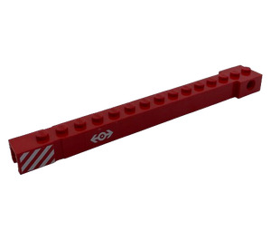 LEGO Red Crane Arm Outside with Red and White Danger Stripes and Train Logo on Both Sides Sticker Wide with Notch