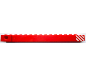 LEGO Red Crane Arm Outside with Red and White Stripes Sticker Wide with Notch