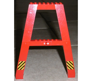 LEGO Red Crane Support - Double with '5M' and Black Arrows and Black and Yellow Danger Stripes Sticker (Studs on Cross-Brace) (2635)