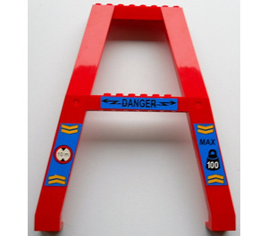 LEGO Red Crane Support - Double with "DANGER" and 10m Height Limit Sticker (Studs on Cross-Brace) (2635)