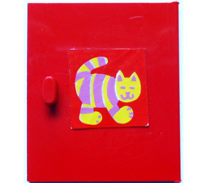 LEGO Red Cupboard Door 4 x 4 Homemaker with Striped Cat Sticker