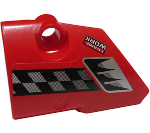 LEGO Red Curved Panel 1 Left with Air Intake, Checkered Stripe and 'FRAME WORK' Sticker (87080)