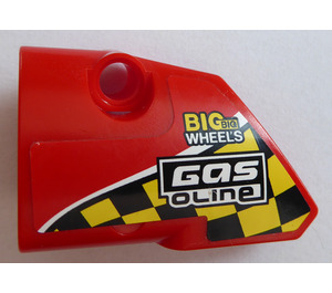 LEGO Red Curved Panel 1 Left with 'GAS OLINE' on the black and yellow chessboard Sticker (87080)