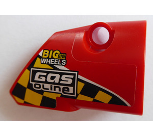 LEGO Red Curved Panel 2 Right with 'GAS OLINE' on the black and yellow chessboard Sticker (87086)