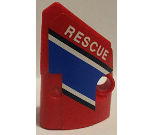 LEGO Rood Gebogen Paneel 2 Rechts met „Rescue „ en Blauw Streep  Sticker (87080)