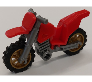 LEGO Czerwony Dirt bike with silver chassis, gold wheels