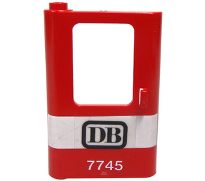 LEGO Rood Deur 1 x 4 x 5 Trein Links met Zwart 'DB' en Wit '7745' Sticker (4181)