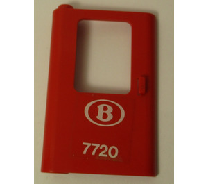 LEGO Red Door 1 x 4 x 5 Train Left with white "B 7720" Sticker (4181)
