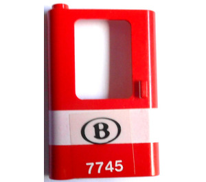 LEGO Red Door 1 x 4 x 5 Train Left with White Stripe and B 7745 Sticker (4181)
