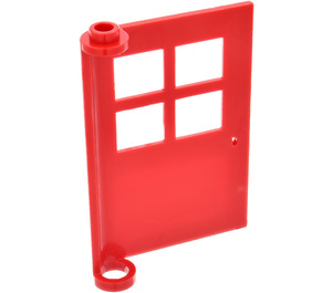 LEGO Red Door 1 x 4 x 5 with 4 Panes with Round Pivot