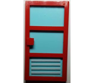LEGO Red Door 1 x 4 x 6 with 3 Panes and Transparent Light Blue Glass with 4 White Stripes Sticker (76041)