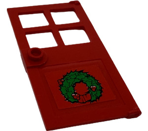 LEGO Red Door 1 x 4 x 6 with 4 Panes and Stud Handle with Christmas Wreath Sticker (60623)