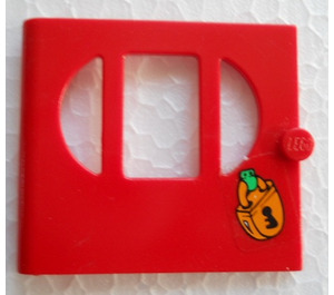 LEGO Red Door 1 x 6 x 5 Fabuland with 3 Windows with Padlock Sticker