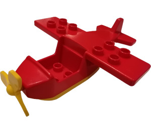 LEGO Red Duplo Aeroplane with Yellow Bottom and Yellow Propeller (2159)