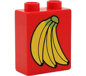 LEGO Red Duplo Brick 1 x 2 x 2 with Bananas without Stickers without Bottom Tube (4066)