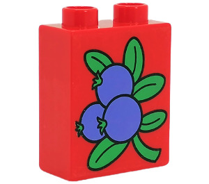 LEGO Red Duplo Brick 1 x 2 x 2 with Blueberries without Bottom Tube (4066)