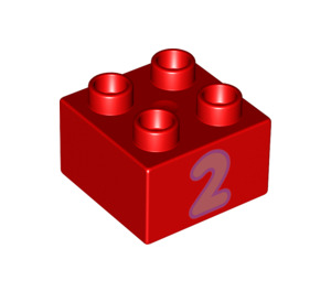 LEGO Duplo rot Duplo Backstein 2 x 2 mit Number "2" (3437 / 68393)