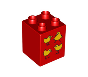LEGO Red Duplo Brick 2 x 2 x 2 with Four chicks (31110 / 88273)