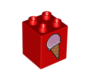 LEGO Red Duplo Brick 2 x 2 x 2 with Ice Cream Cone and Dropped Cone (31110 / 37372)