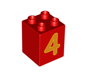 LEGO Red Duplo Brick 2 x 2 x 2 with Orange '4' (31110 / 88263)