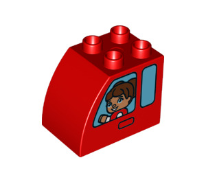 LEGO Red Duplo Brick 2 x 3 x 2 with Curved Side with Vehicle Windows and Figure Pattern on Both Sides (11344 / 25298)