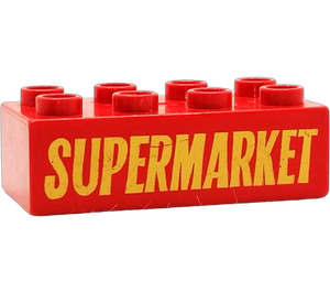 LEGO Red Duplo Brick 2 x 4 with "SUPERMARKET" (3011)