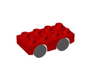 LEGO Red Duplo Car Base 2 x 4 with Dark Gray Wheels (31202 / 76139)