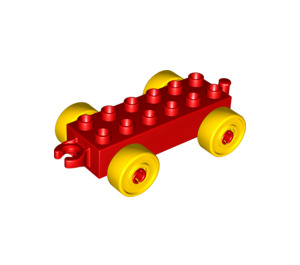 LEGO rouge Duplo Auto Châssis 2 x 6 avec Jaune roues (Attelage ouvert moderne) (10715 / 14639)