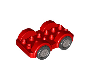 LEGO Red Duplo Car with Black Wheels and Silver Hubcaps (11970 / 35026)