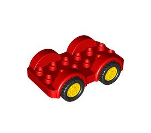 LEGO Red Duplo Car with Black Wheels and Yellow Hubcaps (11970 / 35026)