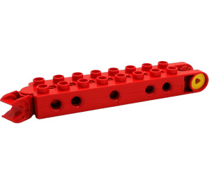 LEGO Red Duplo Toolo Brick 2 x 8 plus Forks and Screw at one End and Swivelling Clip at the Other