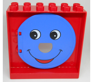 LEGO Rot Duplo Wall 2 x 6 x 5 with Blue Door with Face