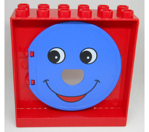 LEGO Red Duplo Wall 2 x 6 x 5 with Blue Door with Face