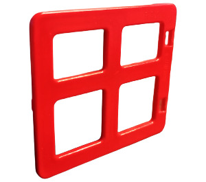 LEGO Red Duplo Window 4 x 3 with Bars with Different Sized Panes (2206)
