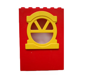 LEGO Rojo Fabuland Building pared 2 x 6 x 7 con Amarillo Circular Parte superior Ventana (3890)