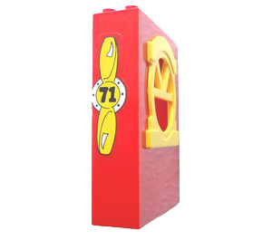 LEGO Red Fabuland Building Wall 2 x 6 x 7 with Yellow Round Top Window with 71 Sticker