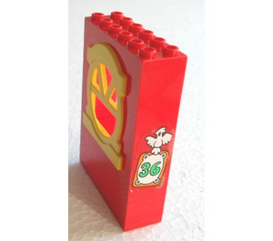 LEGO Red Fabuland Building Wall 2 x 6 x 7 with Yellow Round Top Window with Bird and 36 Sticker