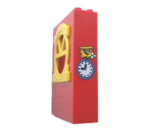 LEGO Rood Fabuland Building Muur 2 x 6 x 7 met Geel Ronde Top Venster met Vliegtuig en Clock Sticker
