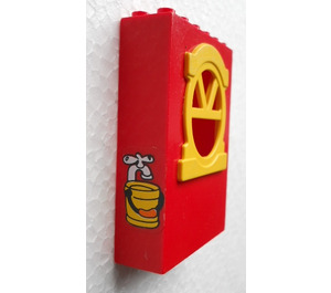 LEGO Red Fabuland Building Wall 2 x 6 x 7 with Yellow Round Top Window with Water Bucket Sticker