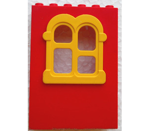 LEGO Red Fabuland Building Wall 2 x 6 x 7 with Yellow Squared Window