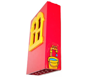 LEGO Red Fabuland Building Wall 2 x 6 x 7 with Yellow Squared Window with Bucket Sticker