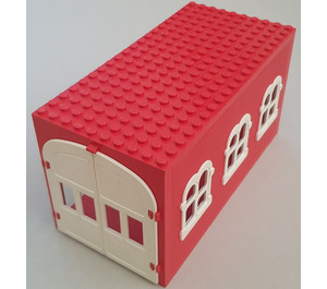 LEGO Punainen Fabuland Garage Palikka jossa Valkoinen Windows ja Valkoinen Ovi