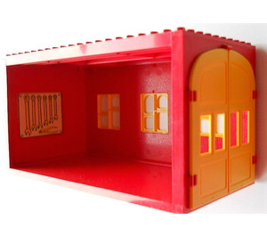 LEGO Red Fabuland Garage Block with Yellow Windows and Yellow Door with Tools Sticker