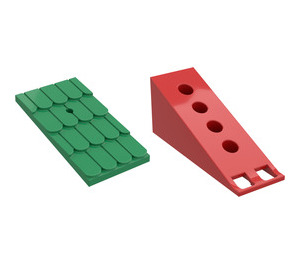 LEGO Red Fabuland Roof Support with Green Roof Slope and Chimney Hole