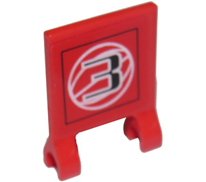 LEGO Red Flag 2 x 2 with "3" Sticker without Flared Edge (2335)