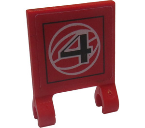 LEGO Red Flag 2 x 2 with "4" Sticker without Flared Edge (2335)