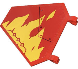 LEGO Red Flag 5 x 6 Hexagonal with Flames and Black Line and Rivets (Model Right) Sticker with Thick Clips (17979)