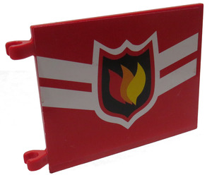 LEGO Red Flag 6 x 4 with 2 Connectors with Fire Badge Logo and Chevrons Sticker (2525 / 53912)