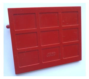 LEGO Red Garage Door with Transparent Counterweights (Old with Hinge Pins on Door)