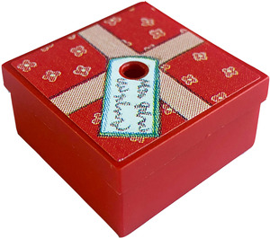 LEGO Red Gift Parcel with Film Hinge with Flowers with Ribbon and Tag Sticker (33031)